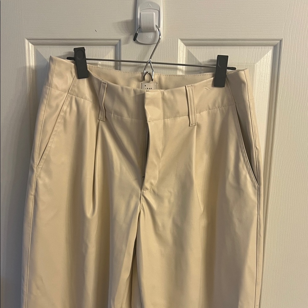 Women's Cream Pleather Pants